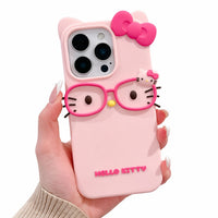 3D Cat Silicone Phone Case For iPhone Cute Glasses Design