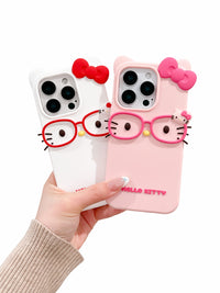 3D Cat Silicone Phone Case For iPhone Cute Glasses Design