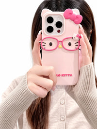 3D Cat Silicone Phone Case For iPhone Cute Glasses Design
